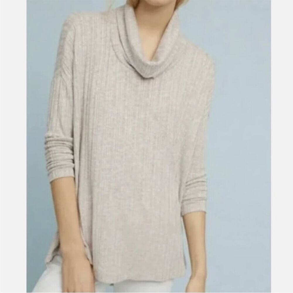 Anthropologie Akemi + Kin Cowl Neck Pullover Oatmeal Heather Womens Large Ribbed